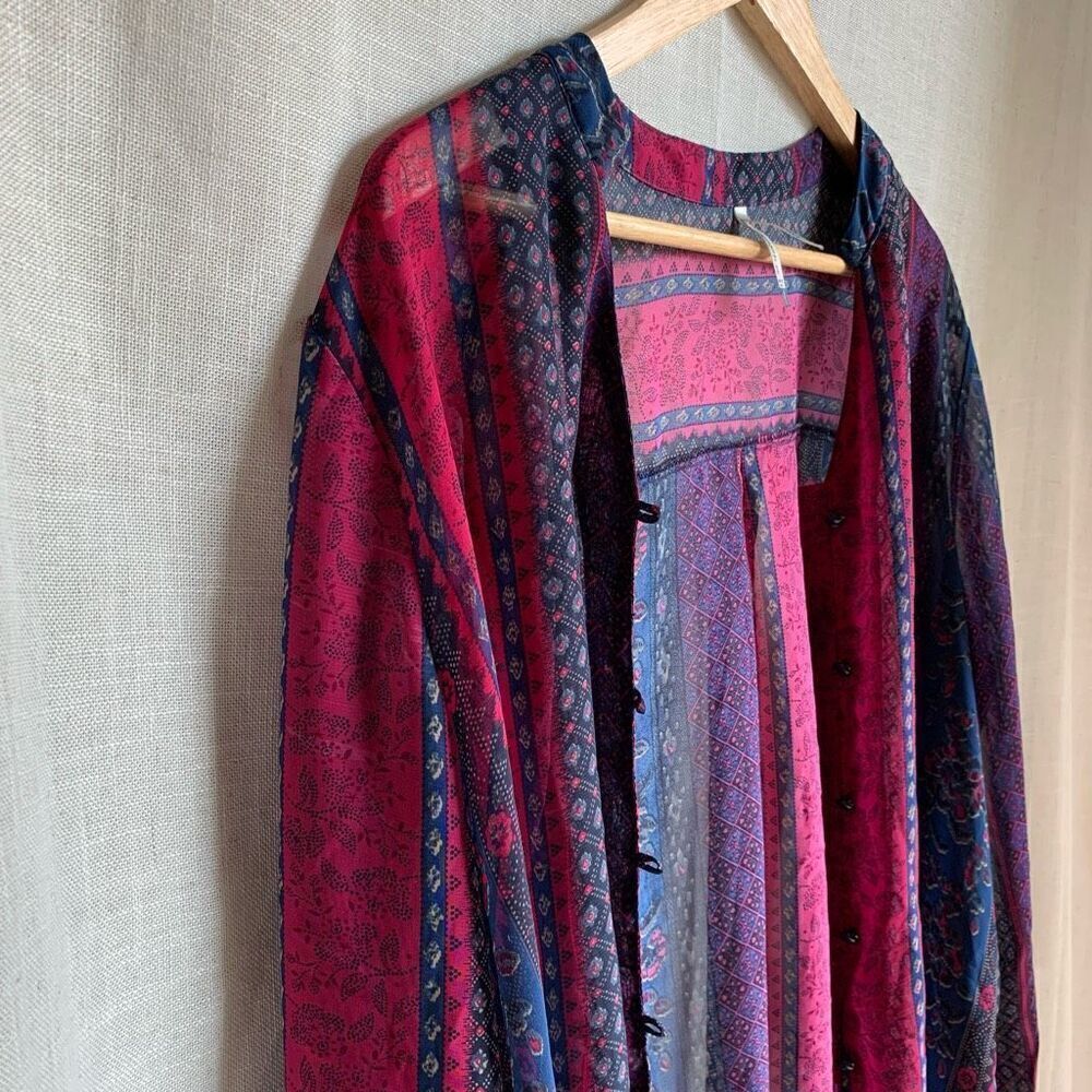 Wallflower Boho Patchwork Print Sheer Kimono Card… - image 3